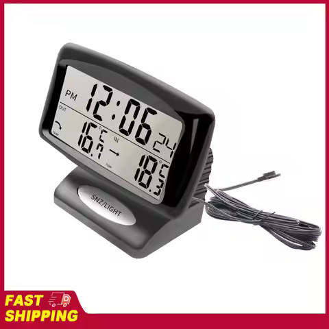 Car Clock Thermometer 2 in 1 Digital Clock & Temperature Meter w/ Backlit LCD Display 12H/24H Switch