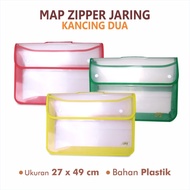 Map Plastik / Map File / Map Zipper Jaring Resleting Kancing Dua Map