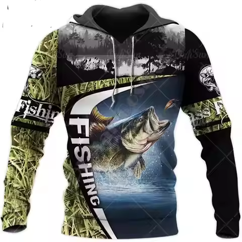 3D Fishing Printed Men's Hoodie Loose Designer Sweatshirt Spring Autumn Oversized Harajuku y2k Cloth