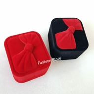 MERAH Black Brudu Ribbon Ring Box, Smooth Black Brudu Imported Jewelry Box, Black Ribbon Red
