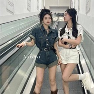 [Children] Fashion June 26 New Denim June 3 Days June June Jumpsuit Female Hong Kong Style Retro Fas