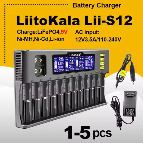 1-5PCS LiitoKala Lii-S12 12-Slot 18650 Battery charger For 20700 26650 21700 14500 10440 16340 1.2V 