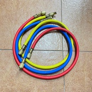 3Pcs ( RED / BLUE / YELLOW ) LONG TYPES SET REFRIGERANT PIPE GAS CHARGING HOSE 5Meter / 3M / 2M / 1.5M / 1M GAS PIPE 1/4 5/16 REFILL GAS COMPRESSOR AIRCOND