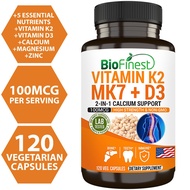 Biofinest Vitamin K2 Mk7 + D3 Supplement - Vitamin D K Complex Calcium Fast absorption - Bone Teeth 