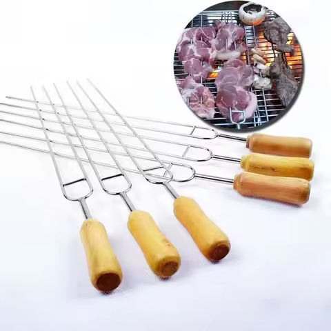 BBQ Metal Skewers for Grilling 6pcs ,Stainless Steel U-Shaped Barbecue Brazing Fork Needle Grilling 