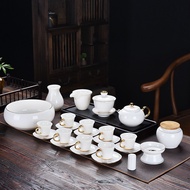 Y1GV Lanolin Jade Ceramic Kung Fu Tea Set Living Room Tea Cup Pot Office Visitor Holiday Set Househo
