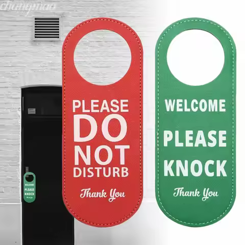 1PC 22.5x8.5CM Door Sign Do Not Disturb Please Knock Hanger Leather Tags Label Warning Bulletin Boar
