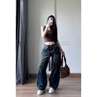 Square back pocket jeans with striped belt QCL1 (6657)