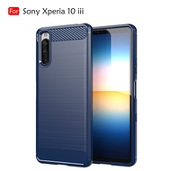 Carristo Sony Xperia 10 iii Back Case Cover Carbon Fiber Brushed TPU Silicone Soft Casing Phone Mobi