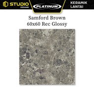 Stamford Brown 60x60 Rec Glossy PLATINUM Keramik Lantai Licin Motif Marmer Warna Coklat