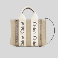 CHLOE Mini Woody Tote Bag In Linen And Leather Shiny Gray CHC25SP237O81074