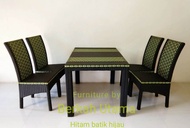 (( Cod )) Set meja kursi makan rotan sintetis motif batik mega mendung isi 4 kursi bisa plus jok bus