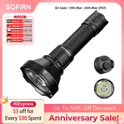 Sofirn Tactical SF26 21700 Flashlight 2000lm 964m Long-Range USB C Rechargeable Torch with Double Ta