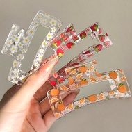 3pcs/1pc Women Elegant Flower, Strawberry, Orange Print Large 8.5cm/3.35in Square Plastic Hair Clips