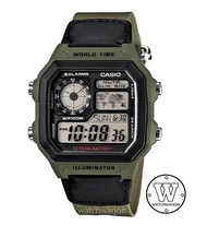 [Watchwagon] Casio " Royale " AE-1200WHB-3BDigital Mens Military Green Sports Watch Cloth Band 10 Ye