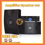 Home amplifier speaker set 6.5inch 8inch speaker 2 units,2500W Singing Power Amplifier FM USB SD MIC 5.0 bluetooth