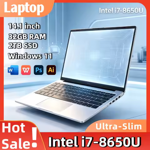 14.1 Inch Ultra Slim Laptop Intel Core i7 8650U 4C8T 32GB RAM 2TB SSD Windows 11 Gaming PC Gamer Off
