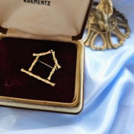 Krementz竹節房屋包金胸針/別針/復古珠寶首飾/美國西洋古董飾品