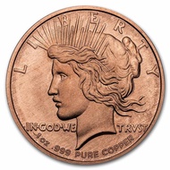 U.S. United States | 9Fine Mint | Peace Dollar | 1 oz AVDP .999 Fine Cu Copper Round Coin (Made in U