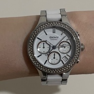 『二手』DKNY 手錶 不銹鋼間陶瓷大錶盤 石英錶 時尚鑲鑽休閒女錶