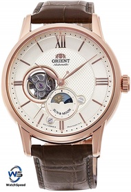 Orient RA-AS0003S Analog Automatic Open Heart Sun &amp; Moon Series Leather  Men's Watch