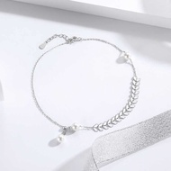 Hanyi S925 Sterling Silver Pearl Wheat Ear Anklet Female Original Design All-Match Classy Anklet Sli
