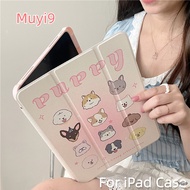 INS Creative Cartoon Funny Cute Row Puppy&amp;Cat For IPad10.2 Shell Ipad10th Cover Mini6 Case Ipad Air2 Cover Air10.9 Anti-fall Case Pro11/ipad12.9 Anti-bending Cover Ipad Gen9 Shell