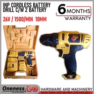 INP CORDLESS BATTERY DRILL C/W 2 BATTERY -26V / 1500/min / 10MM