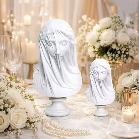 Greek Goddess Veiled Lady Bust Statue - Classic Roman Mythology Maiden Sculpture for Home Living Roo