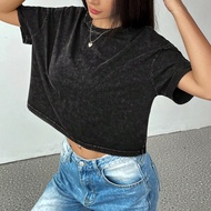 เสื้อยืดแขนสั้น คอกลม แบบหลวม ลาย ไทย-ย้อม สำหรับผู้หญิง