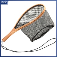 Mini Landing Dip Net Tear Resistance Wood Handle Dense Hole Fish Dipping Net for Angling Fishing Dip