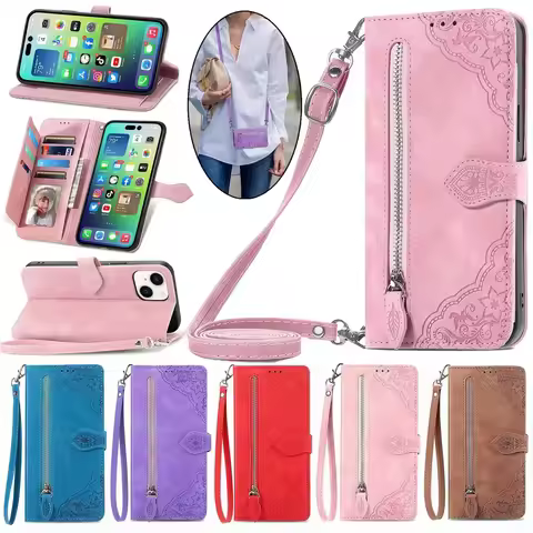 Zipper Leather Flip Wallet Case For OPPO Find X6 X8 Pro Reno 12 12F 13 Pro 7 7A 8 Lite A40 A40M A60 