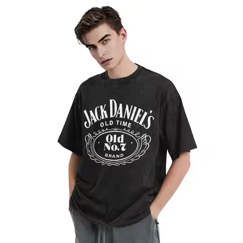 J-JACK DANIELS Whiskey Brand T-Shirt for Men Cotton Oversized T Shirts Men's Short Sleeve O-Neck Sum