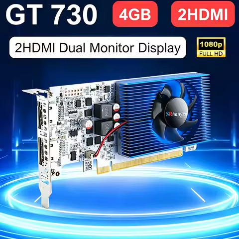 SRhonyra GT730 4GB Graphics Card,1080P GPU GDDR3 2HDMI 2 Monitor Display PCI-E2.0 16X Low Profile,Co