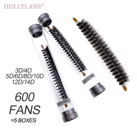 HOLLYLASH Long Stem Premade Fans Eyelash Extension 5/6/8/10/12/14D/16D Black 600 Fans 0.07mm Pointy 