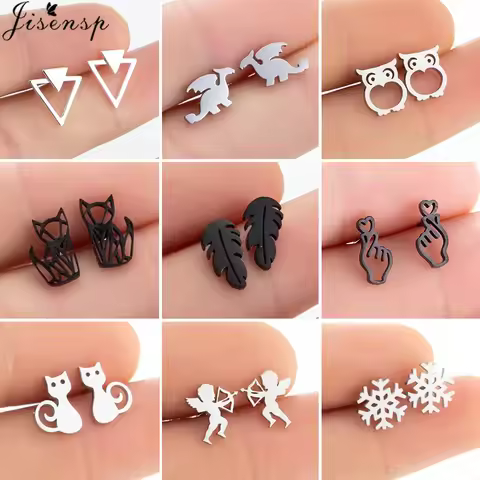 Punk Black Stainless Steel Stud Earrings for Women Men Multiple Fashion Owl Leaf Earings Deathly Ear