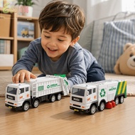 ECYOU Garbage Truck Toy, Model Toy Car Simulation Recycling Sanitation Vehicle, Interactive Inertia 