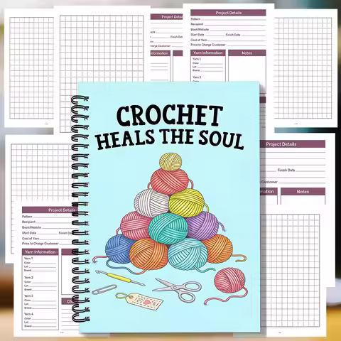 1PC Healing Crochet Spiral Notebook, Yarn Pile And Scissors Accent Journal, For Therapeutic Crafter,