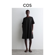 ชุดเดรสคอตั้งแขนสั้นทรงเอสีดำ ทรงหลวม สไตล์ลำลอง ฤดูร้อน 2025 เสื้อผ้าผู้หญิง COS ใหม่ ชุดเดรสแขนสั้