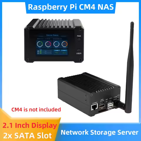 Raspberry Pi CM4 NAS Host Home Network Storage Server Dual SATA Slots 2 Inch Screen Aluminum Case Co