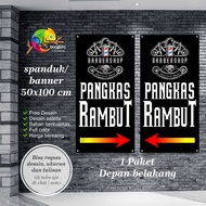 Spanduk Banner Plang Pangkas Rambut Depan Belakang Model A