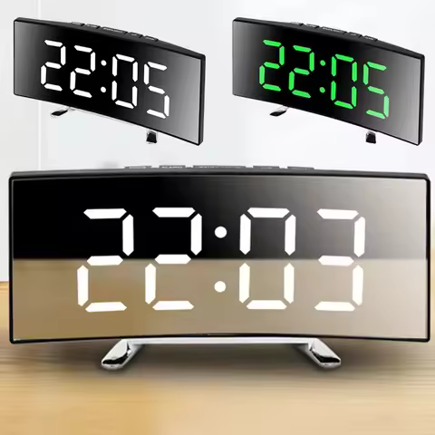 Mirror LED Digital Clock Creative Digital Alarm Clock 6inch Large Display USB Charging/Battery Power