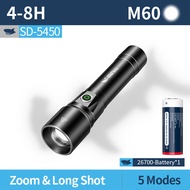 ไฟฉายฉลามแบบยิ้ม LED ไฟฉาย M60สว่างมาก6000LM ชาร์จไฟแบบซูมได้ชนิด C 5โหมดกลางแจ้งกันน้ำใช้ในครัวเรือ