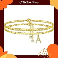 GANIA Letter Layered Ankle Bracelet for Women, Exquisite Chain Initial Pendant Ankle Bracelet Set, M