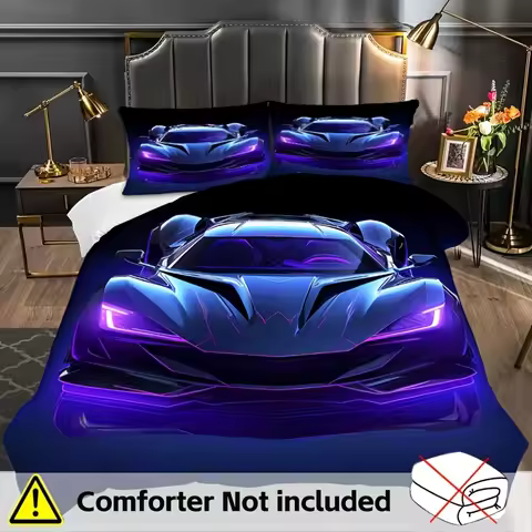 3pcs Bedding Set Featuring a Futuristic Cool Sports Car 3D Design This Includes a Digital Printed Du