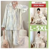 【In stock】Plus Size Pyjamas Women L-5XL Pajamas Set Autumn Long Sleeves Sleepwear Woman Cotton Wave 