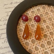 台灣現貨【焦糖琥珀】復古vintage樹脂水滴耳環港風氣質滴油蚊香盤耳夾女