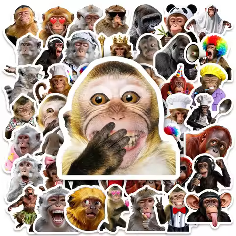 50pcs Animal Emoticon Stickers, Cute Monkey Emoticon Planner, Decorative Waterproof Stickers And Sti