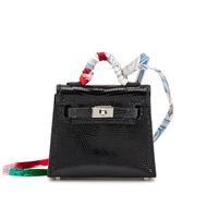 Hermès Black Shiny Niloticus Lizard Micro Mini Twilly Kelly Bag Charm Gold Hardware, 2019