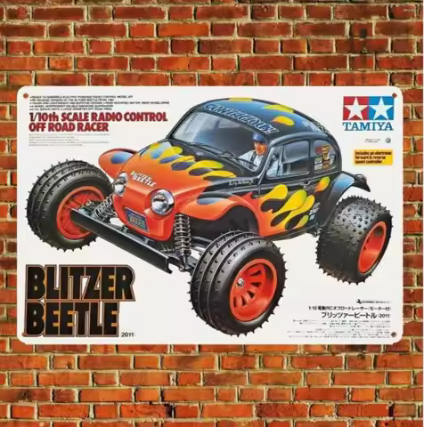 Metal Poster Vintage Rc Car Tin Sign Plaque Tamiya Blitzer BoxArt-aluminum